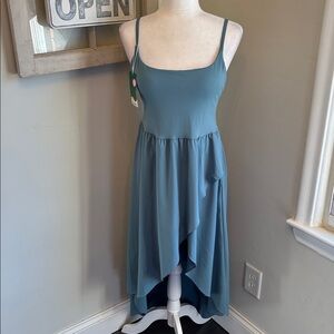 Halara Breezeful Backless High Flowy Midi Quick Dry Casual Dress Blue Stone NWT